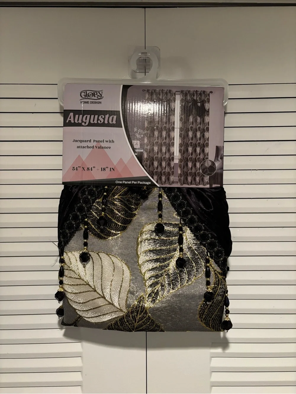 1 pair of GLO jeans Gold and Black Leaf Jacquard Drapery Panel